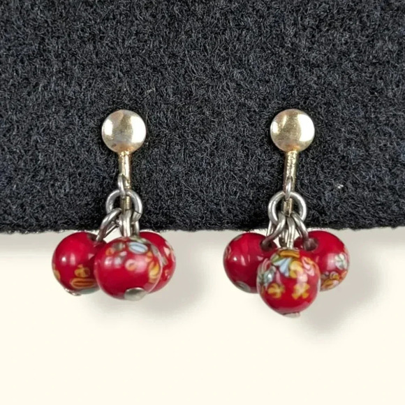 Vintage Millefiori Glass Bead Earrings - Picture 1 of 7